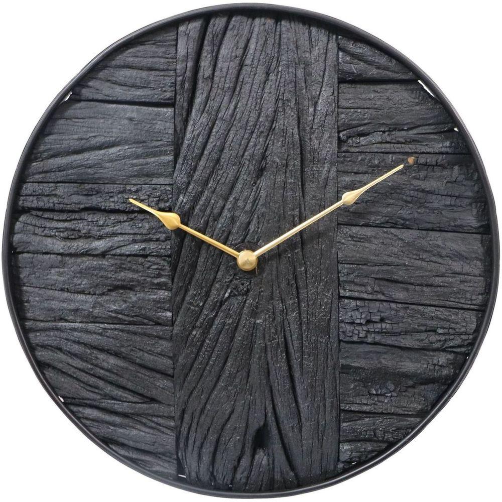 Wanduhr Holz rustikal Metallrahmen schwarzgold 50x50