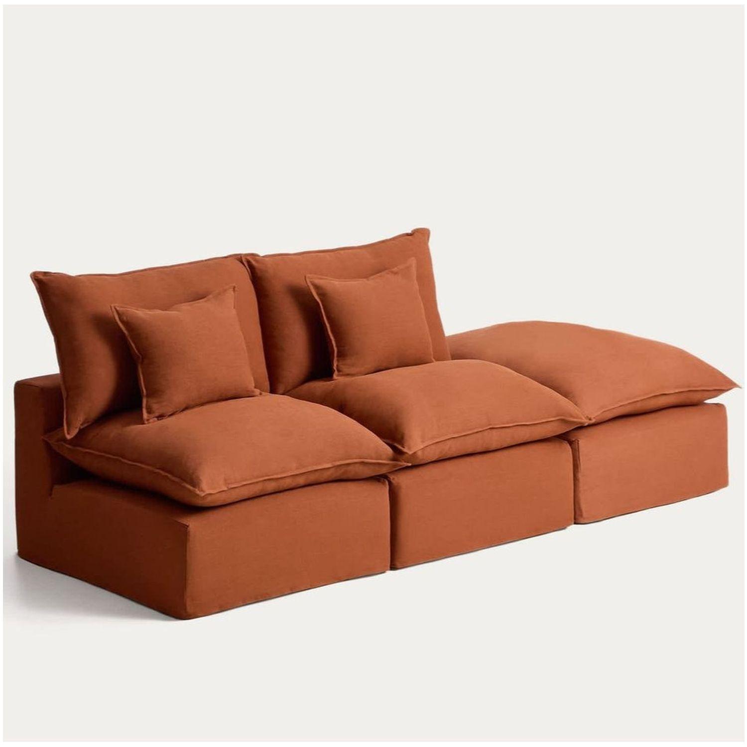 2-Sitzer-Modularsofa Anarela mit abnehmbarem Bezug und Randmodul aus Leinen in Terrakotta