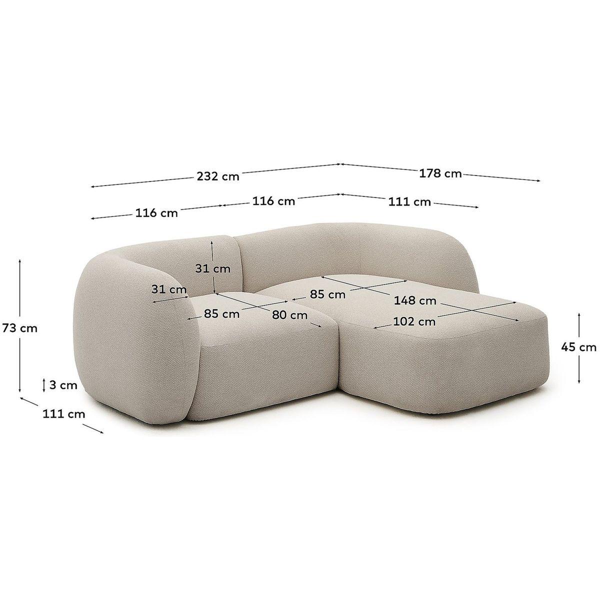 2-Sitzer-Modularsofa Martina mit Chenille und Chaiselongue rechts in Steinton 230 cm