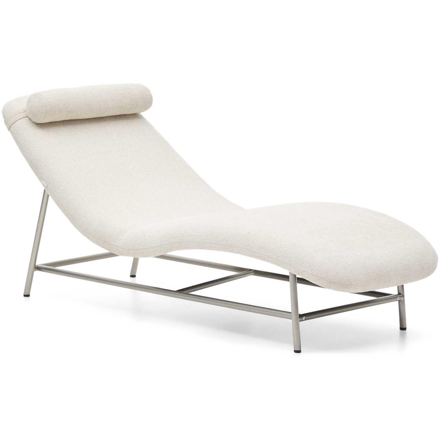 Liege Divan Osla mit beiger Chenille und Beinen aus gebürstetem Edelstahl 175 cm