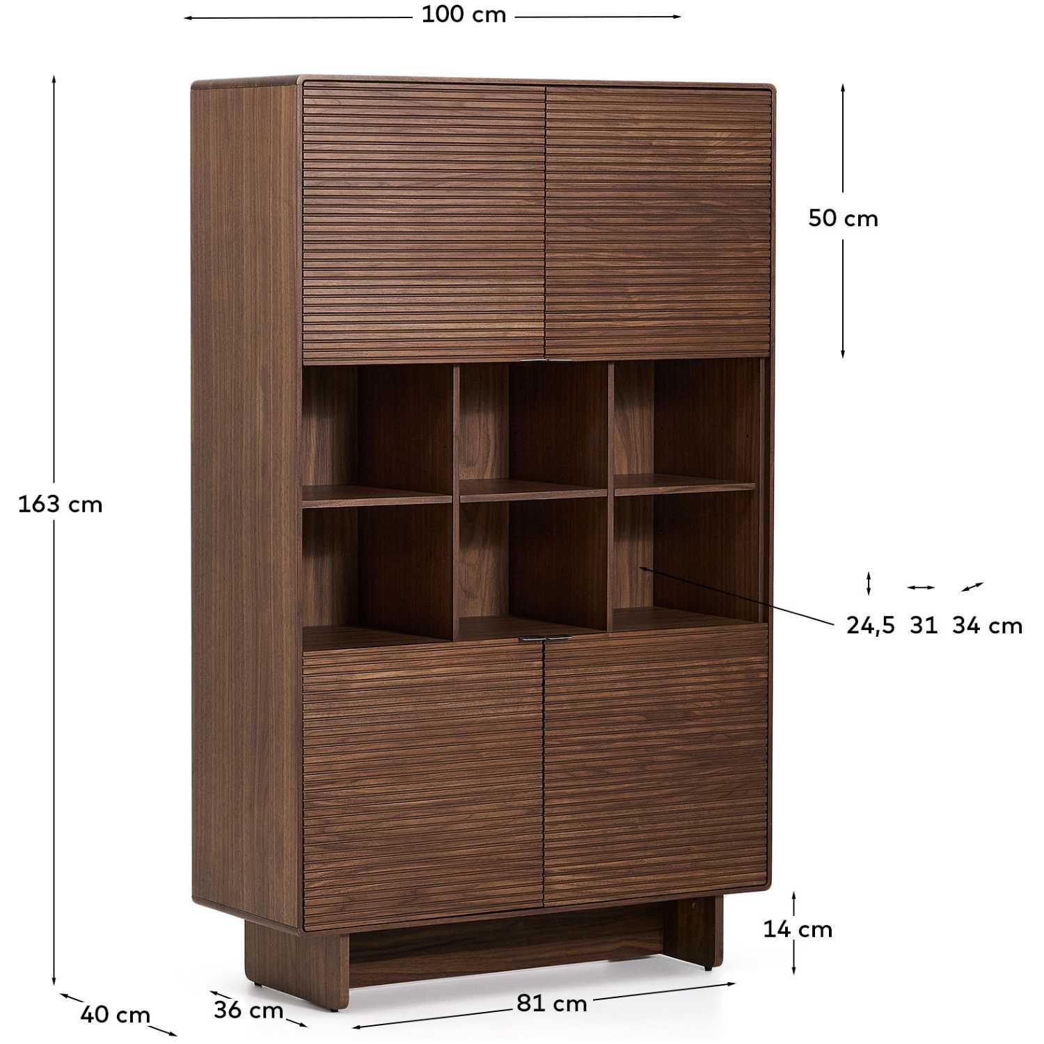 Highboard Schrank Norlen mit 4 Türen Nussbaumfurnier FSC Mix Credit 100x163