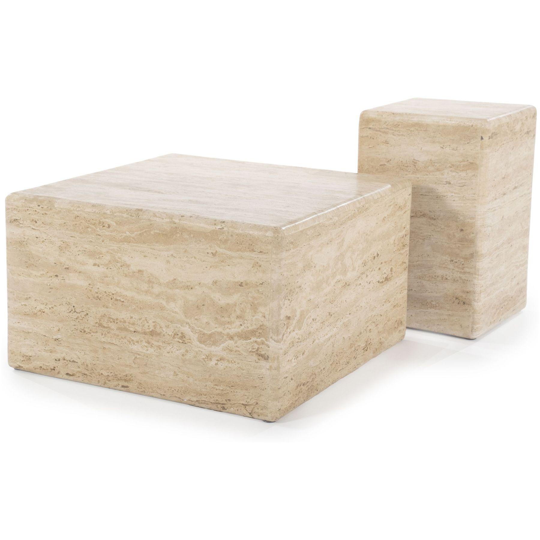 Beistelltisch Säule Cube Travertin Stein beige 30x30