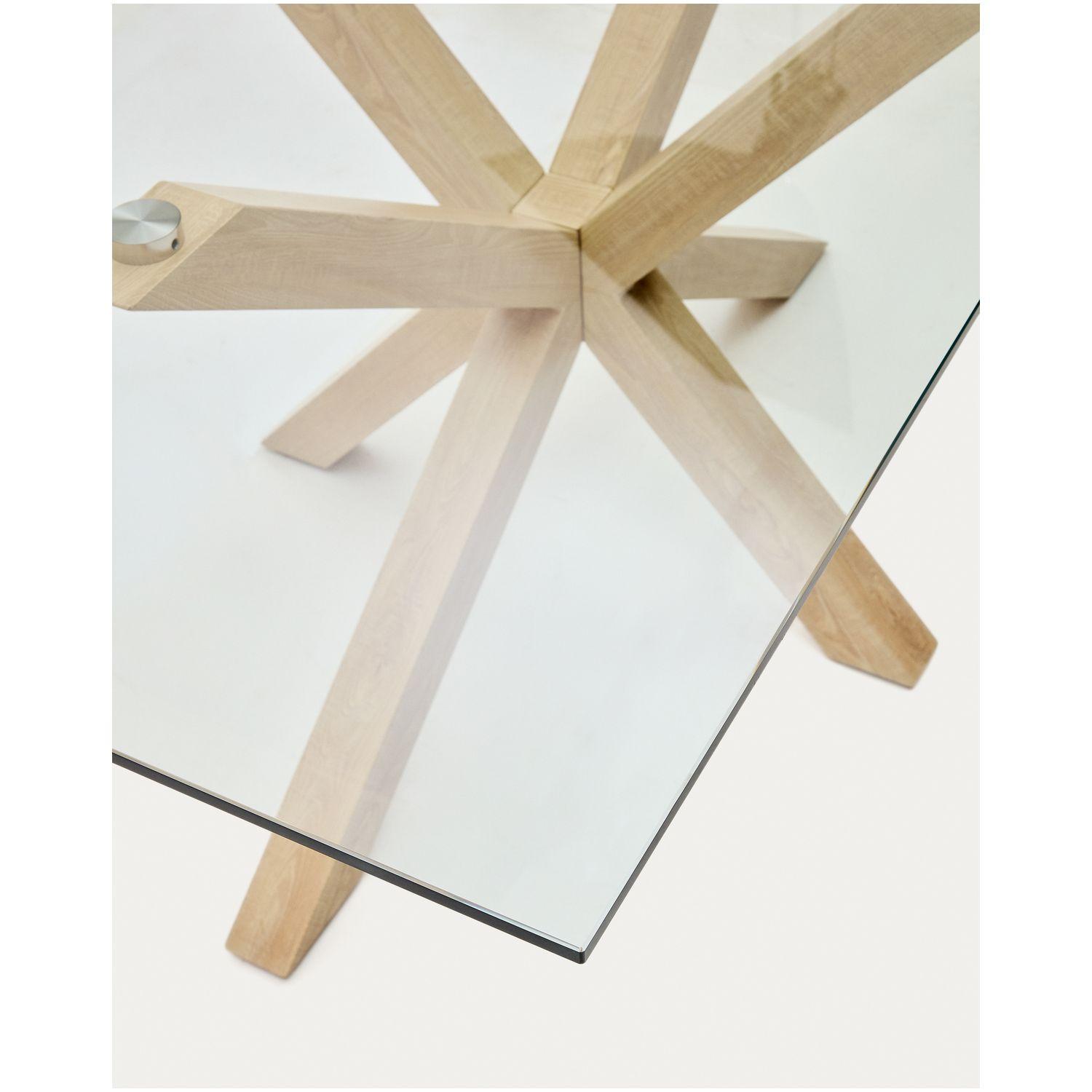 Argo Tisch aus Glas und Stahlbeine in Holzoptik 180 x 100 cm