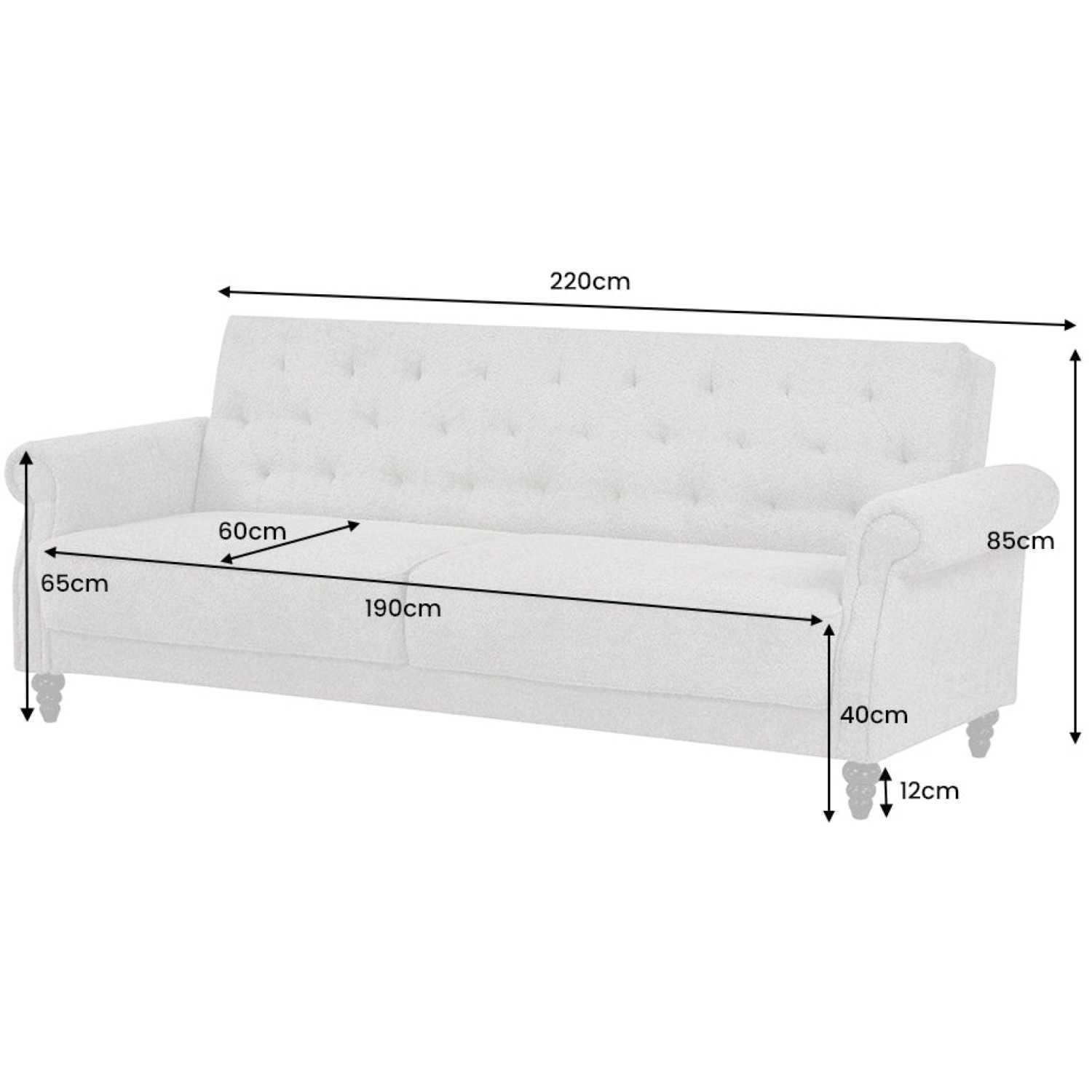 Bettsofa Chesterfield Landhaus Bouclé Stoff greige 220