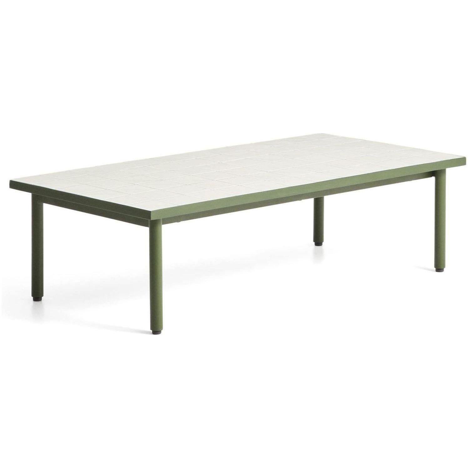 Couchtisch Maurina aus verzinktem Stahl in Grün mit ecrufarbenen Kacheln 122x61