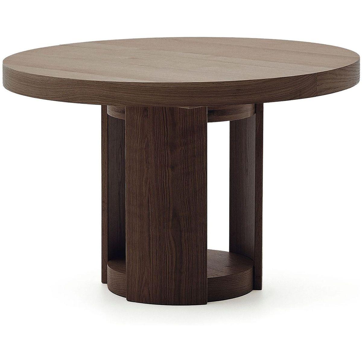 Esstisch Ausziehtisch rund Artis Massivholz und Eichenfurnier Walnuss-Finish 100% FSC - Grösse: 120-170x120