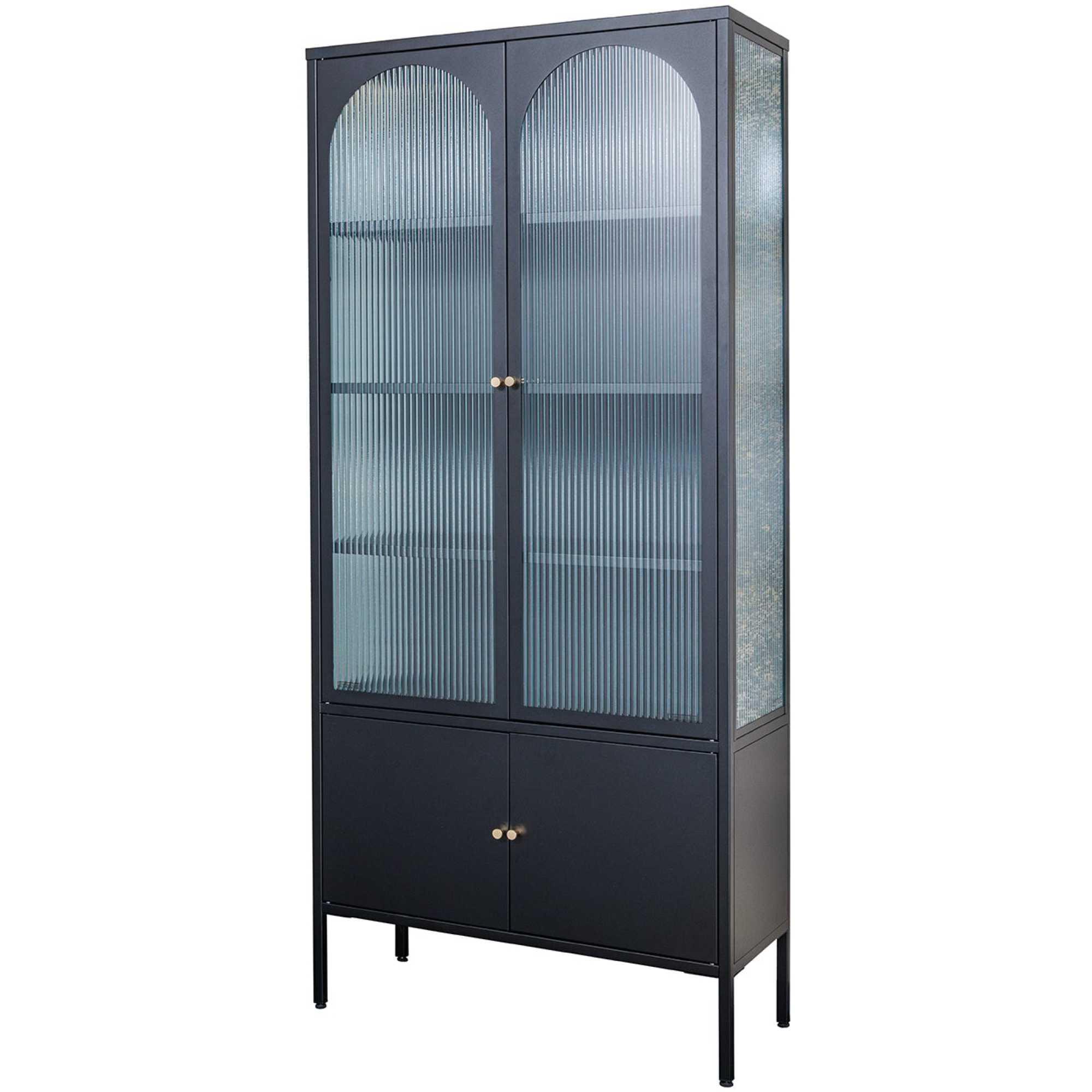 Standvitrine Cologne Metall schwarz geriffeltes Glas 80x180