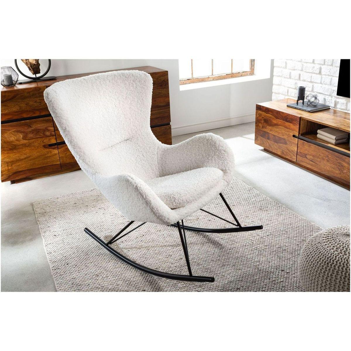 Schaukelstuhl Schaukelsessel Norway Swing Bouclé Stoff weiss