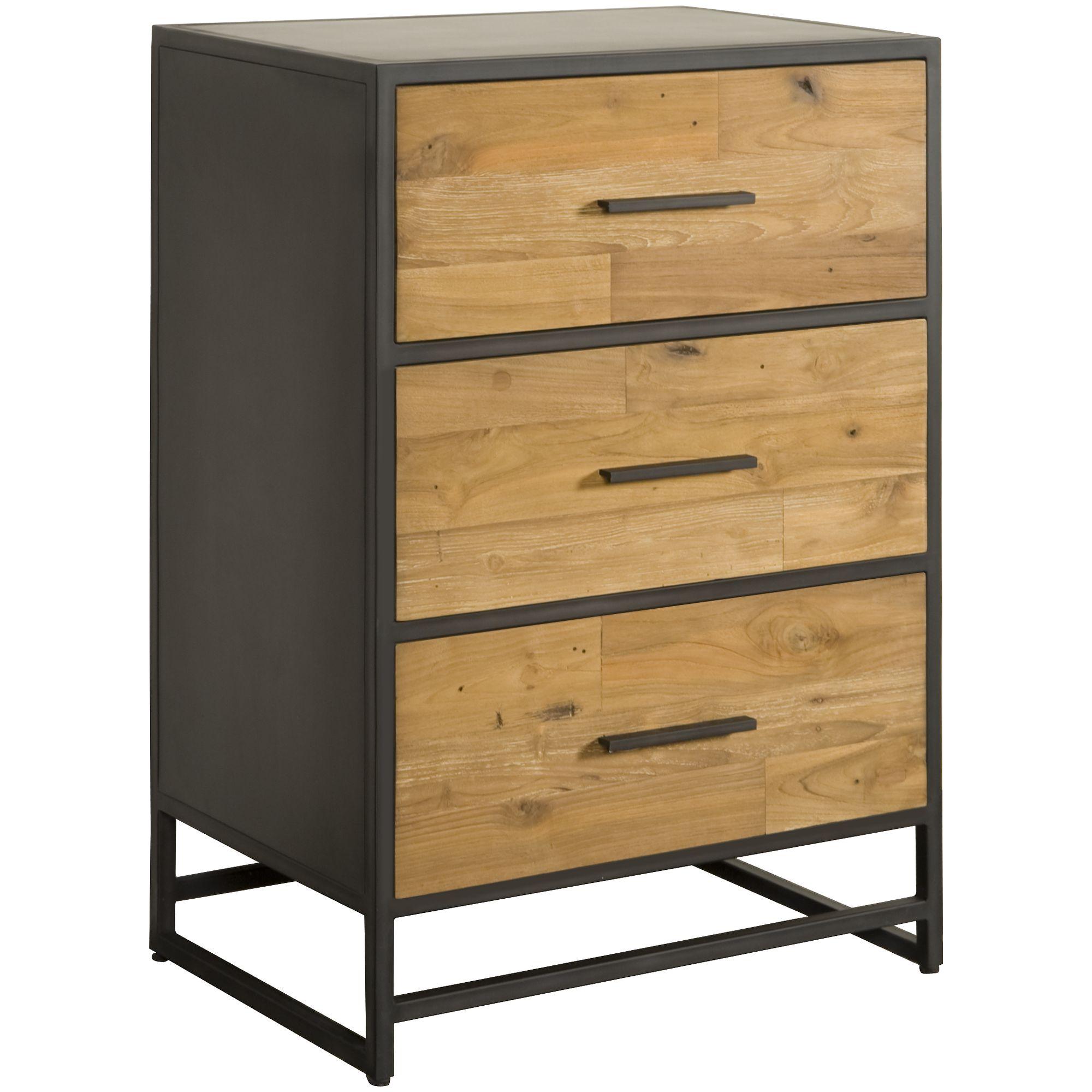Hochkommode Slim 65x95 Teakholz Metall
