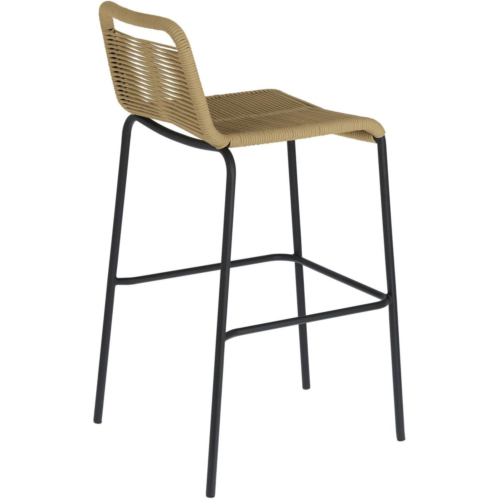 Barhocker Outdoor Garten Lambton aus braunem Seil und Stahl mit schwarzem Finish Höhe 74 cm
