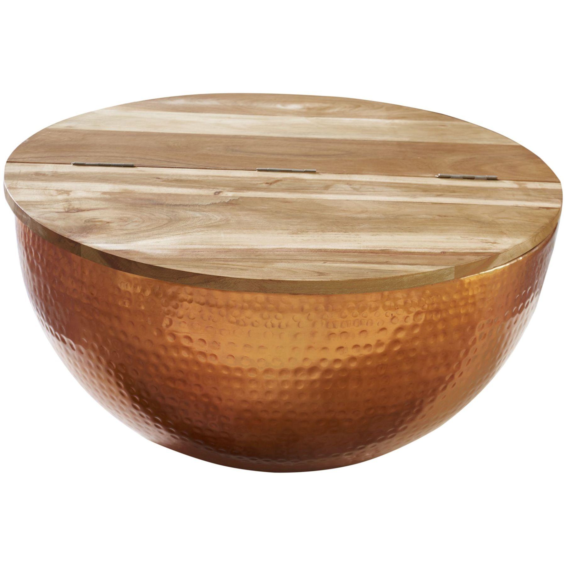 Couchtisch rund Bazzar Akazienholz kupfer 70x70 (mit Stauraum)