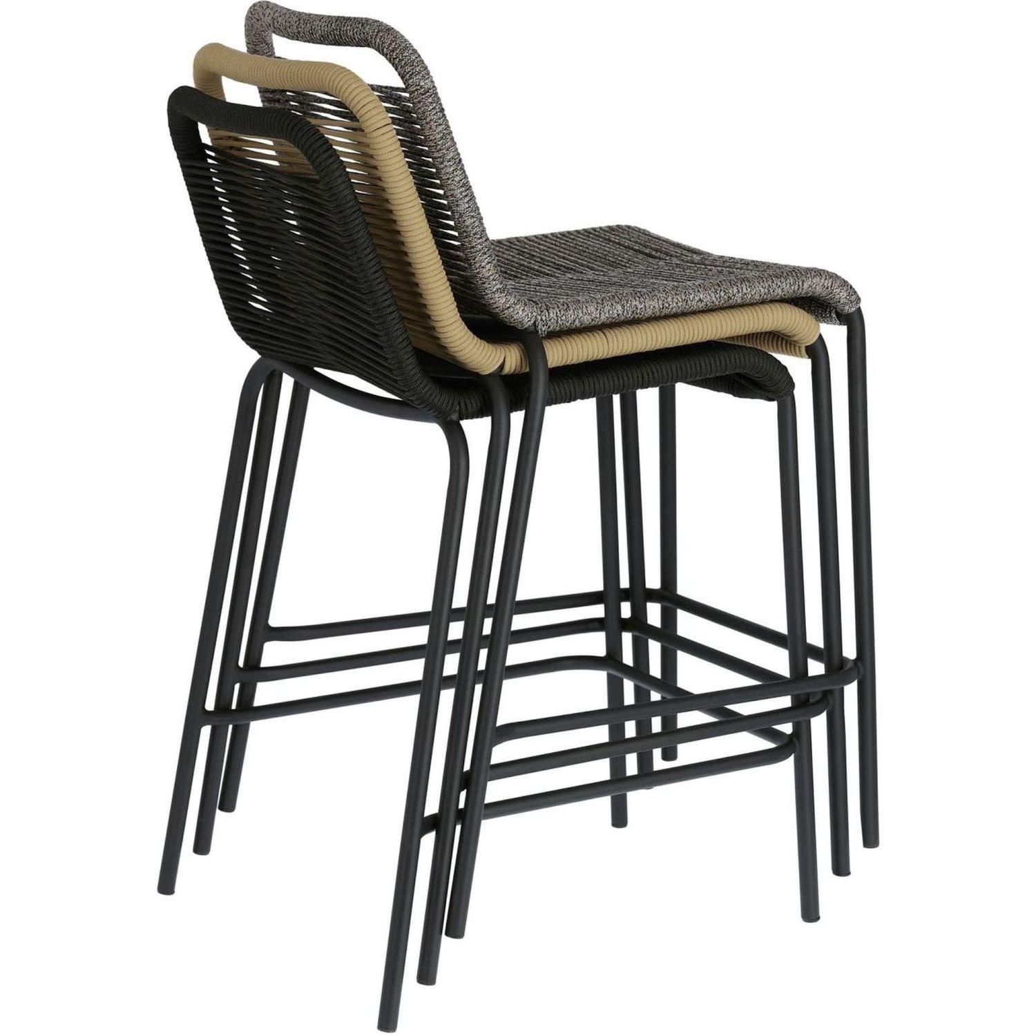 Barhocker Outdoor Garten Lambton aus schwarzem Seil und Stahl mit schwarzem Finish Höhe 62 cm