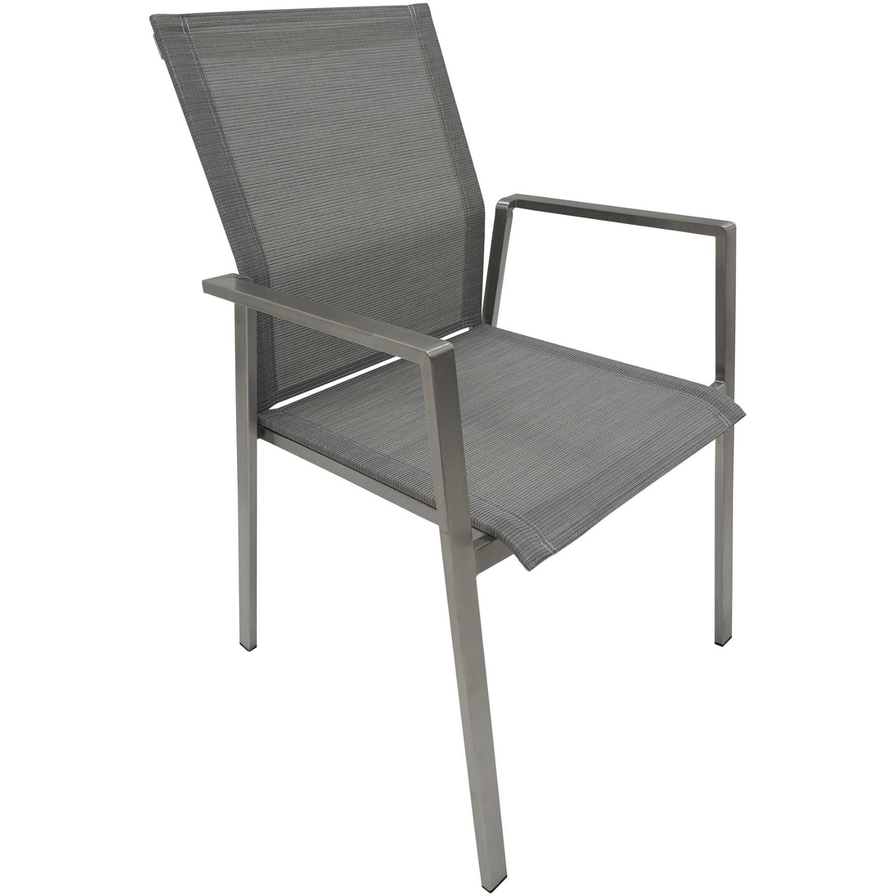 Edelstahl Gartenstuhl mit Armlehne Toro Textilene silber (stapelbar)