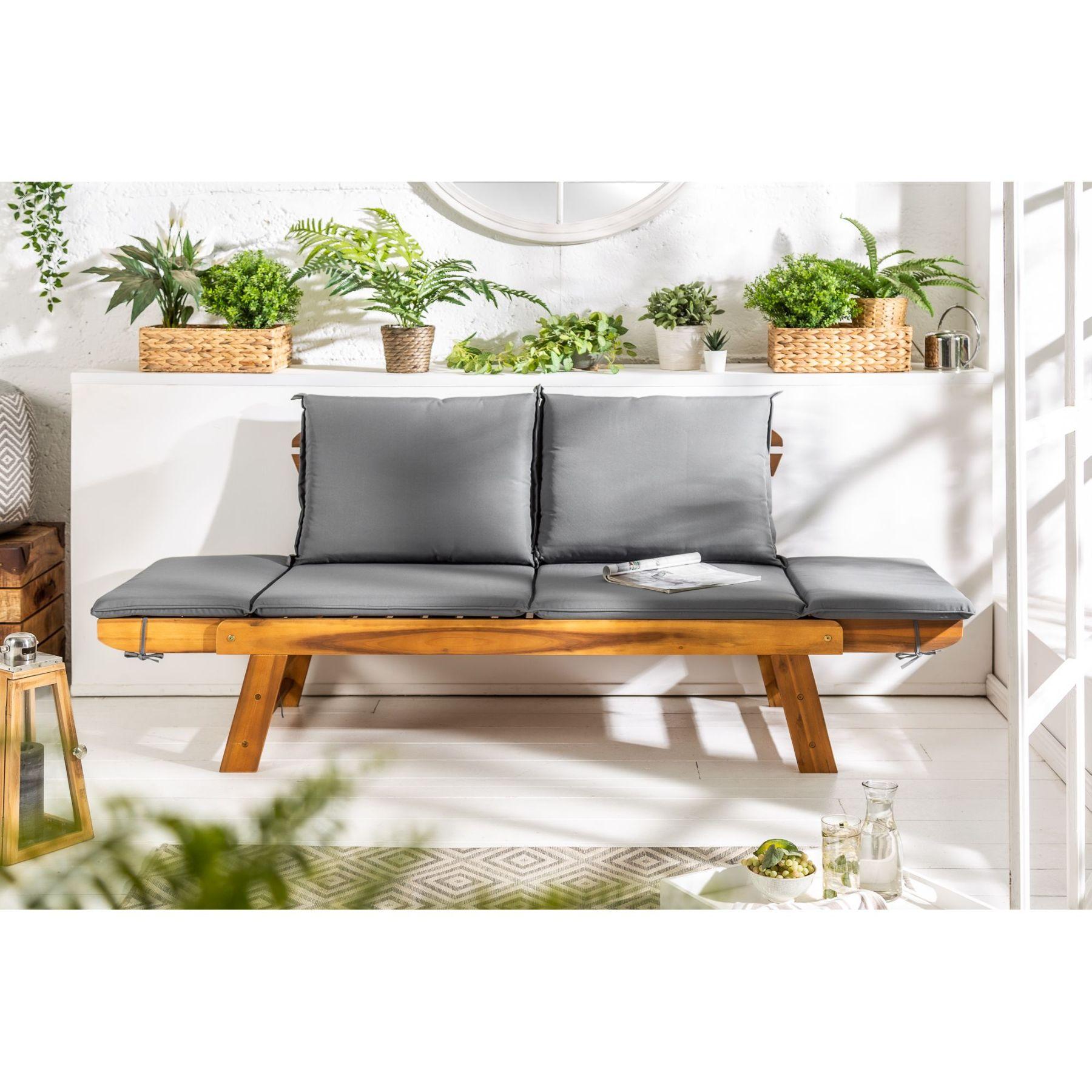Gartenbank Gartensofa mit Funktion Akazienholz Natur Stoff Grau 152