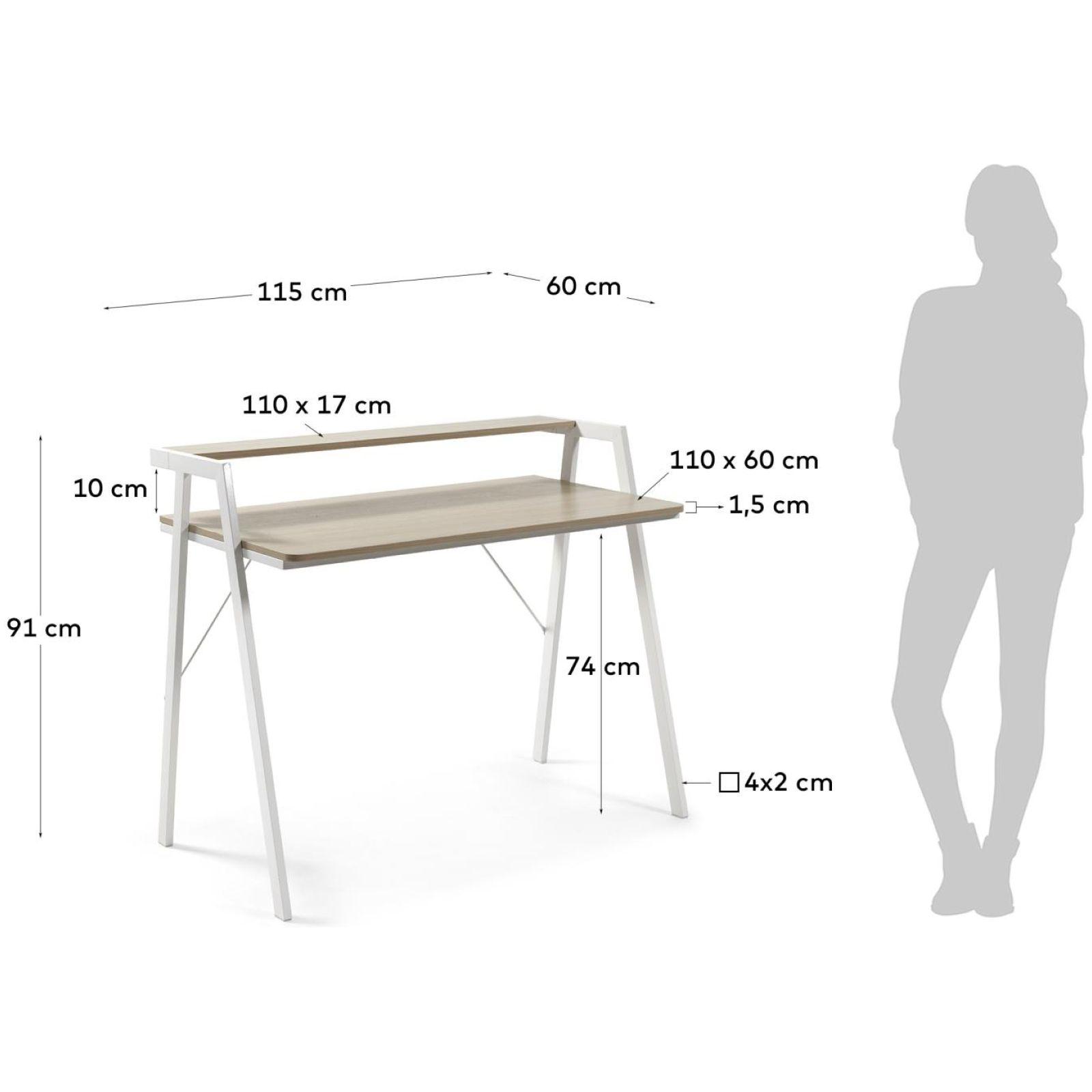 Schreibtisch Aarhus Melamin natur Gestell Stahl weiss 115x60