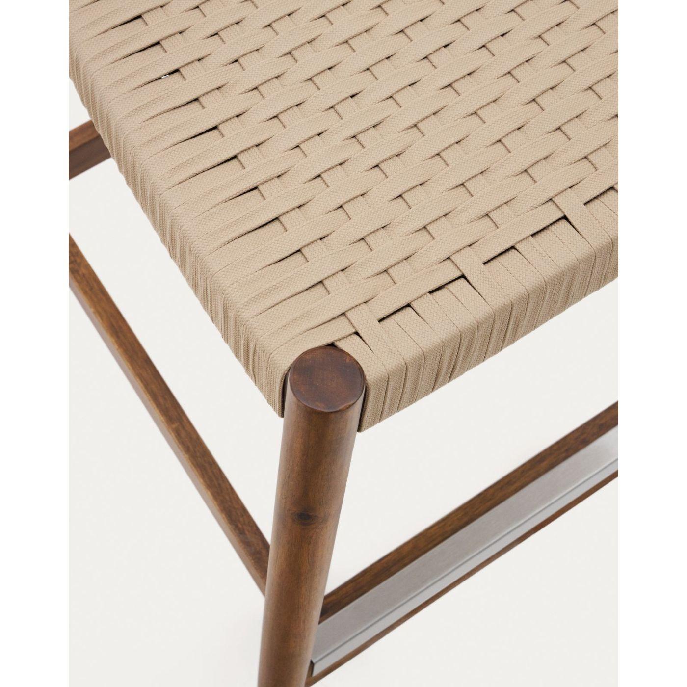 Barhocker aus Holz Nina Akazie Nussbaumfarbig Seil beige Sitzhöhe 62cm