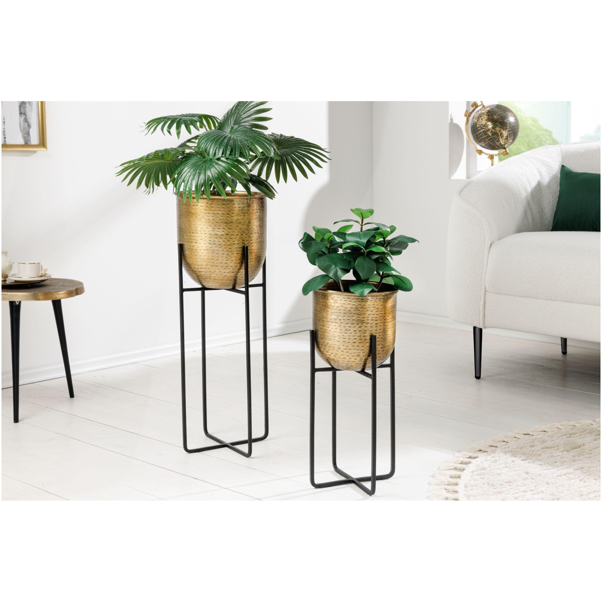 Blumentopf Hammerschlag Metall schwarz gold (2er-Set)