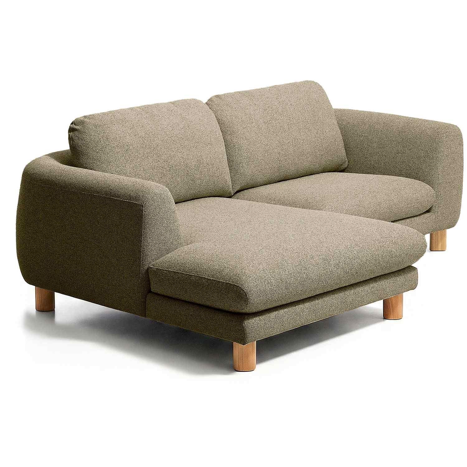 3-Sitzer Sofa Vera mit Chaiselongue links in olivgrün mit Beinen aus massivem Eschenholz mit natürlichem Finish 232x176 FSC Mix Credit