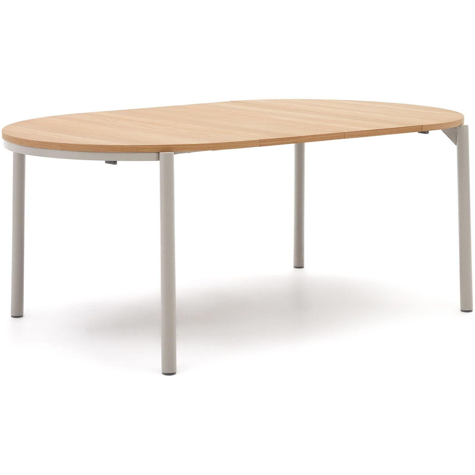 Ausziehtisch rund Montuiri Eichenfurnier natur Stahlbeine grau 120-200x120