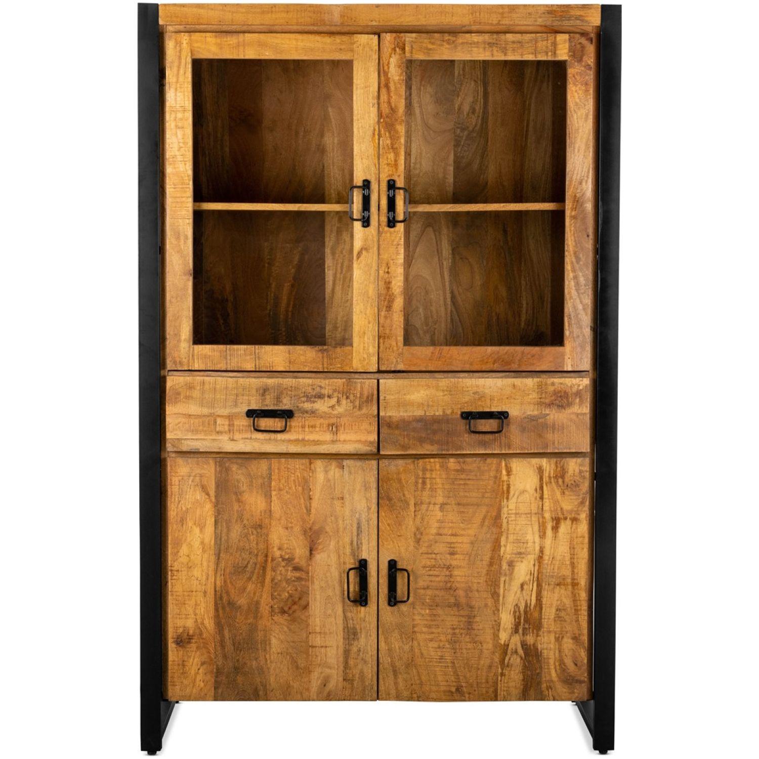 Standvitrine Iron Loft Mangoholz vintage Eisen 115x180