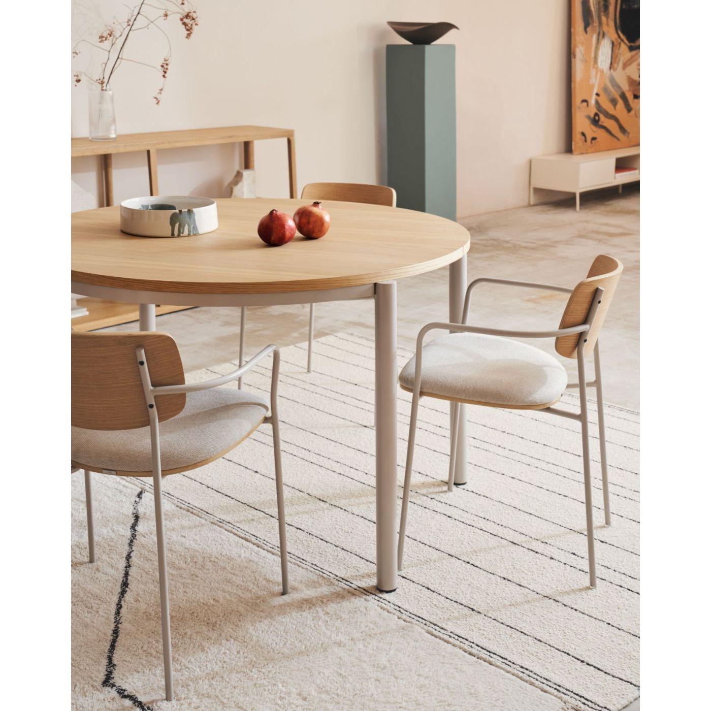 Ausziehtisch rund Montuiri Eichenfurnier natur Stahlbeine grau 120-200x120