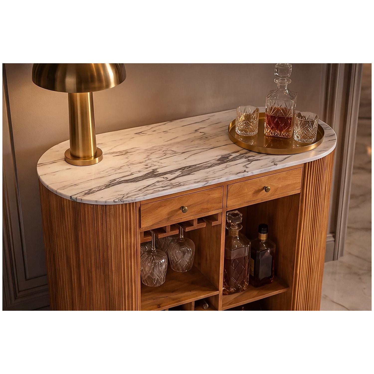 Bartheke Barschrank Bella Mangoholz natur vintage Marmor weiss 120x105