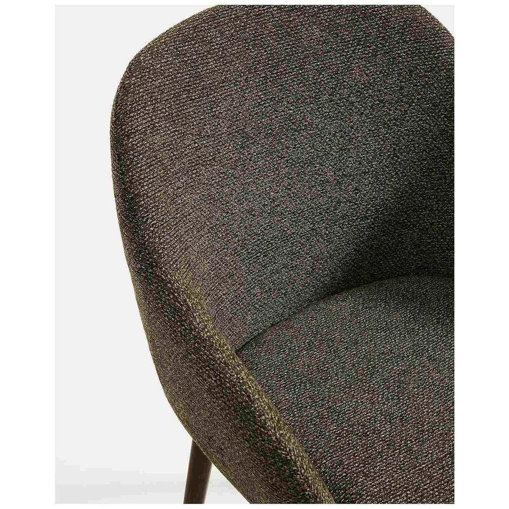 Armlehnenstuhl Meila mit grüner Chenille und Beinen aus massivem Eschenholz mit Nussbaumfinish
