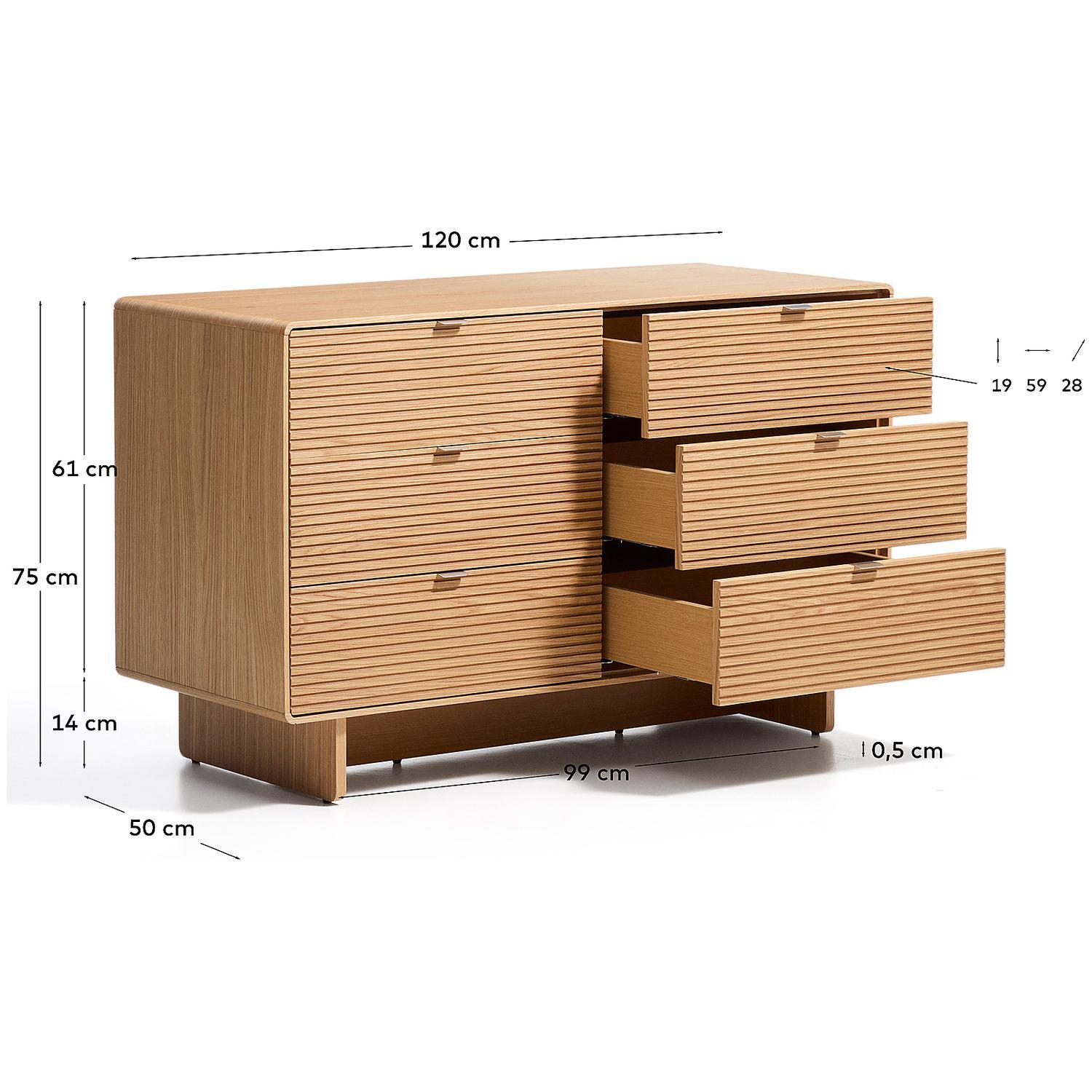 Kommode Norlen mit 6 Schubladen in Eichenfurnier mit naturfarbenem Finish FSC Mix Credit 120x75