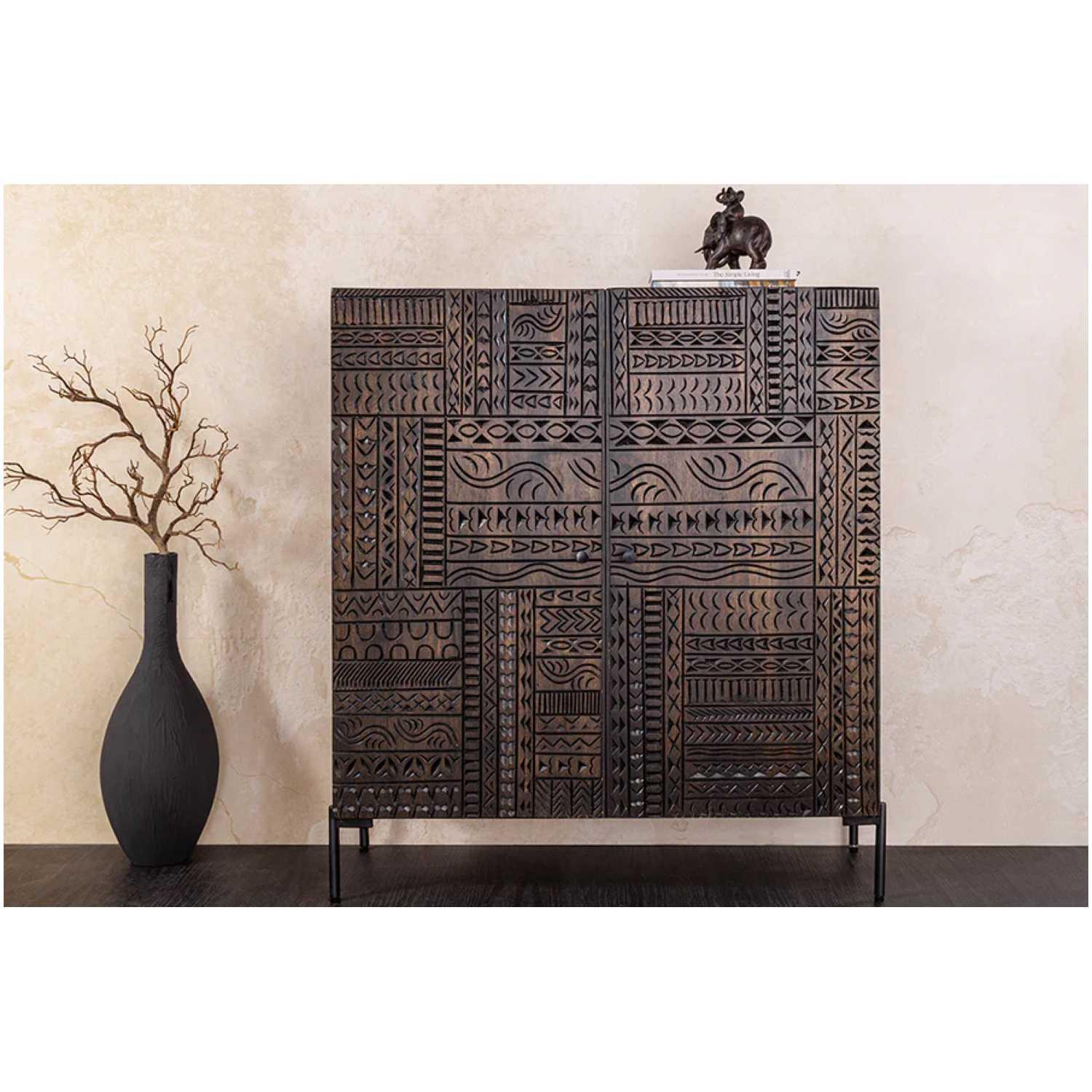 Hochkommode Vintage Ornament Mangoholz braun 100x120