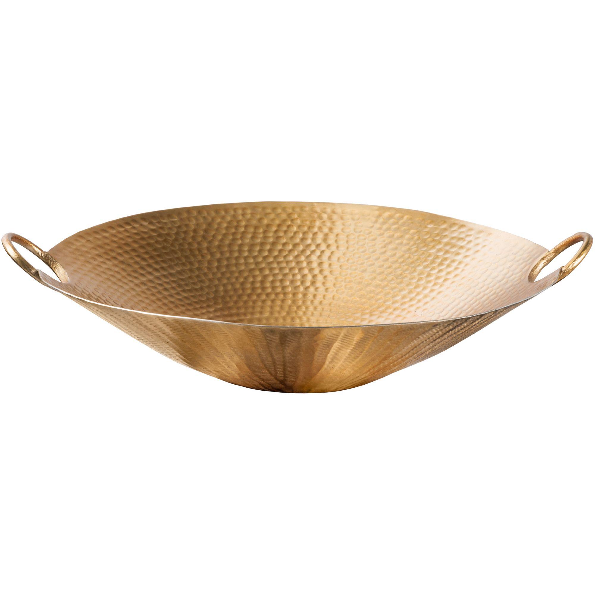 Deko Schale Bazzar mit Griff Hammerschlag gold 57x50