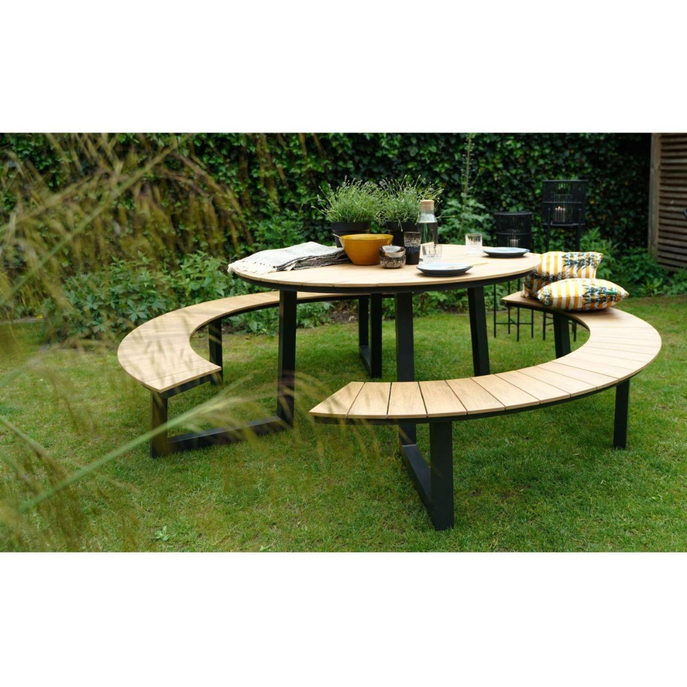 Garten Picknick Tischset rund Aluminium Poly-Holz Piazza