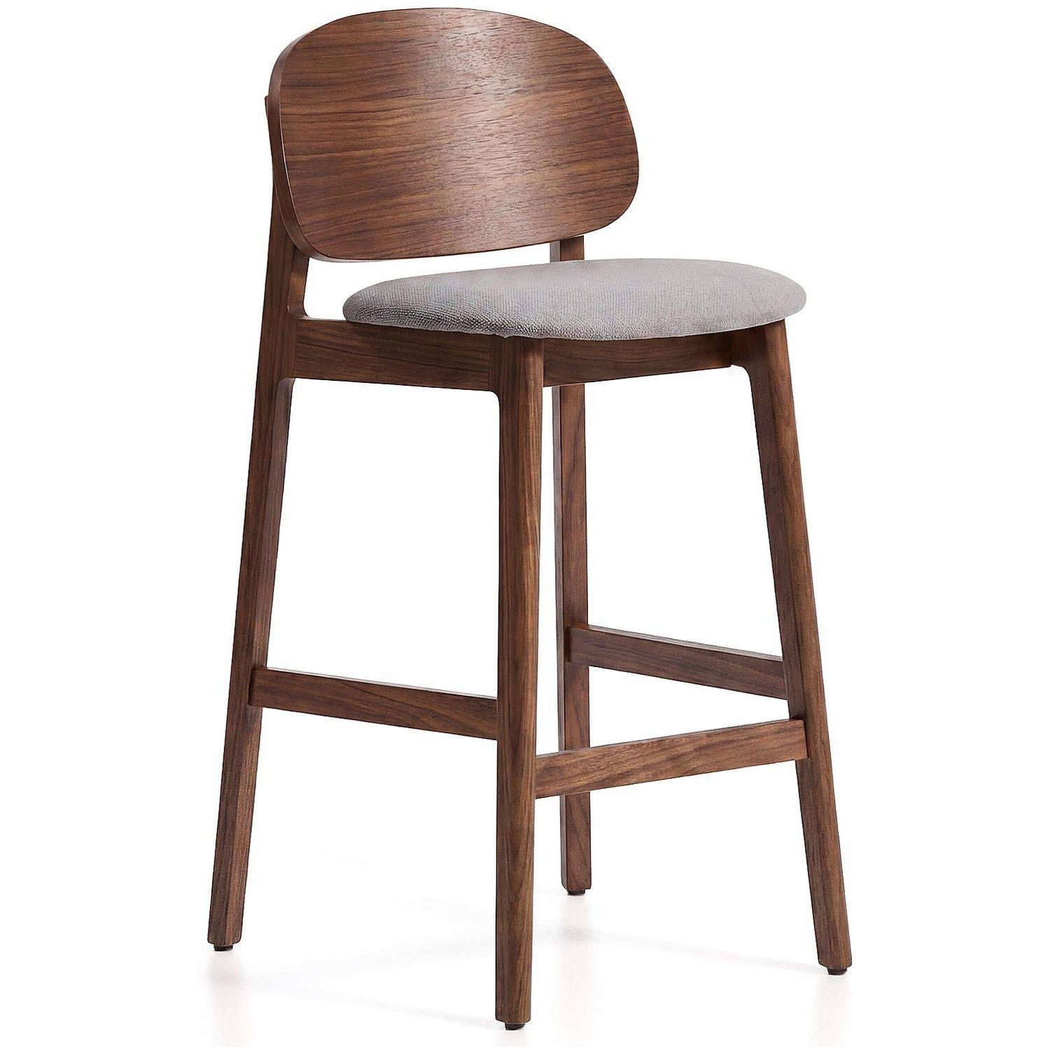 Barhocker Ludara aus Eichenfurnier mit Nussbaumfinish und brauner Chenille 65 cm
