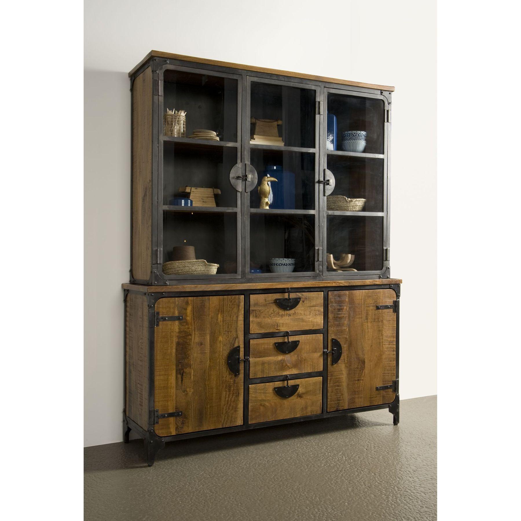 Vitrinenschrank Castle 160x210 Mangoholz Metall