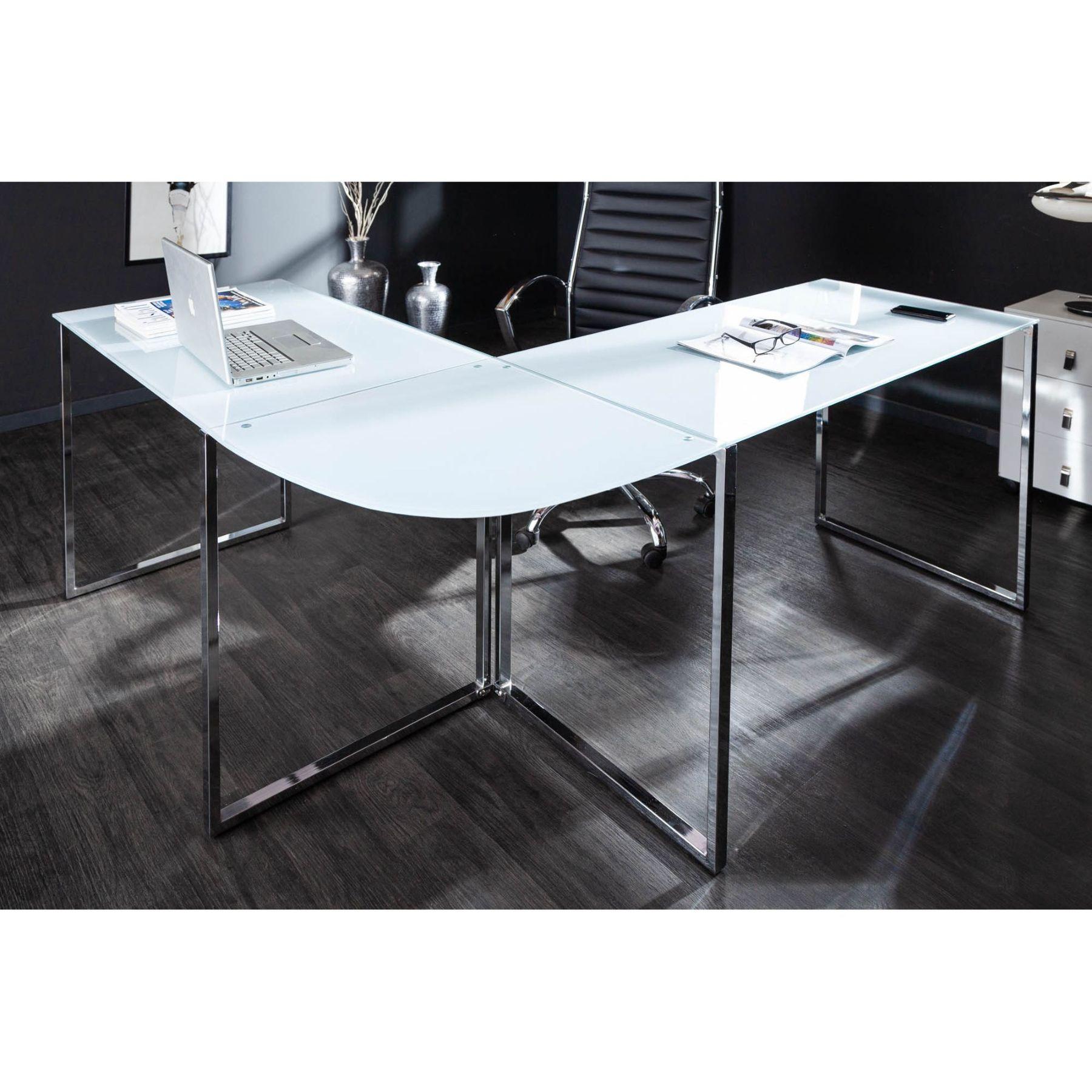 Eck-Schreibtisch New Office weiss-chrom