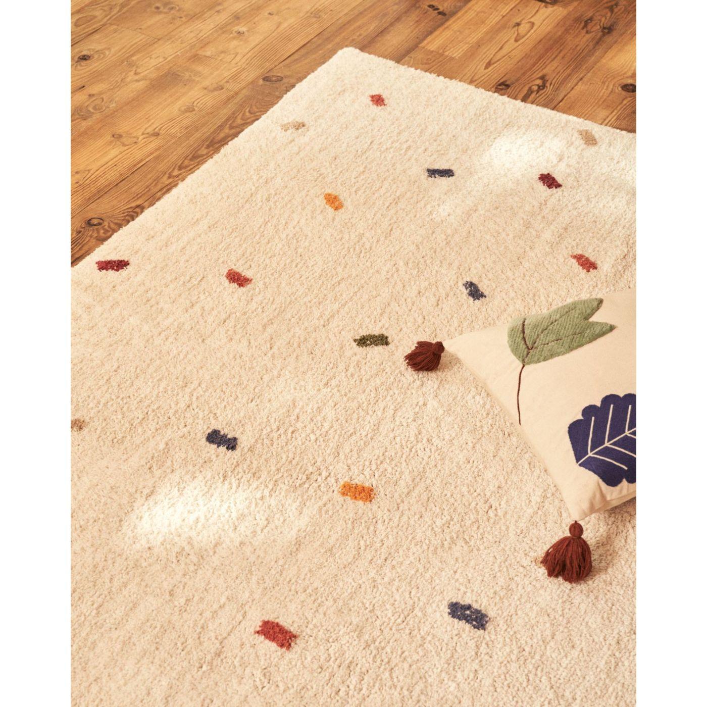 Epifania Teppich 100% Baumwolle weiss mit bunten Punkten 90 x 150 cm
