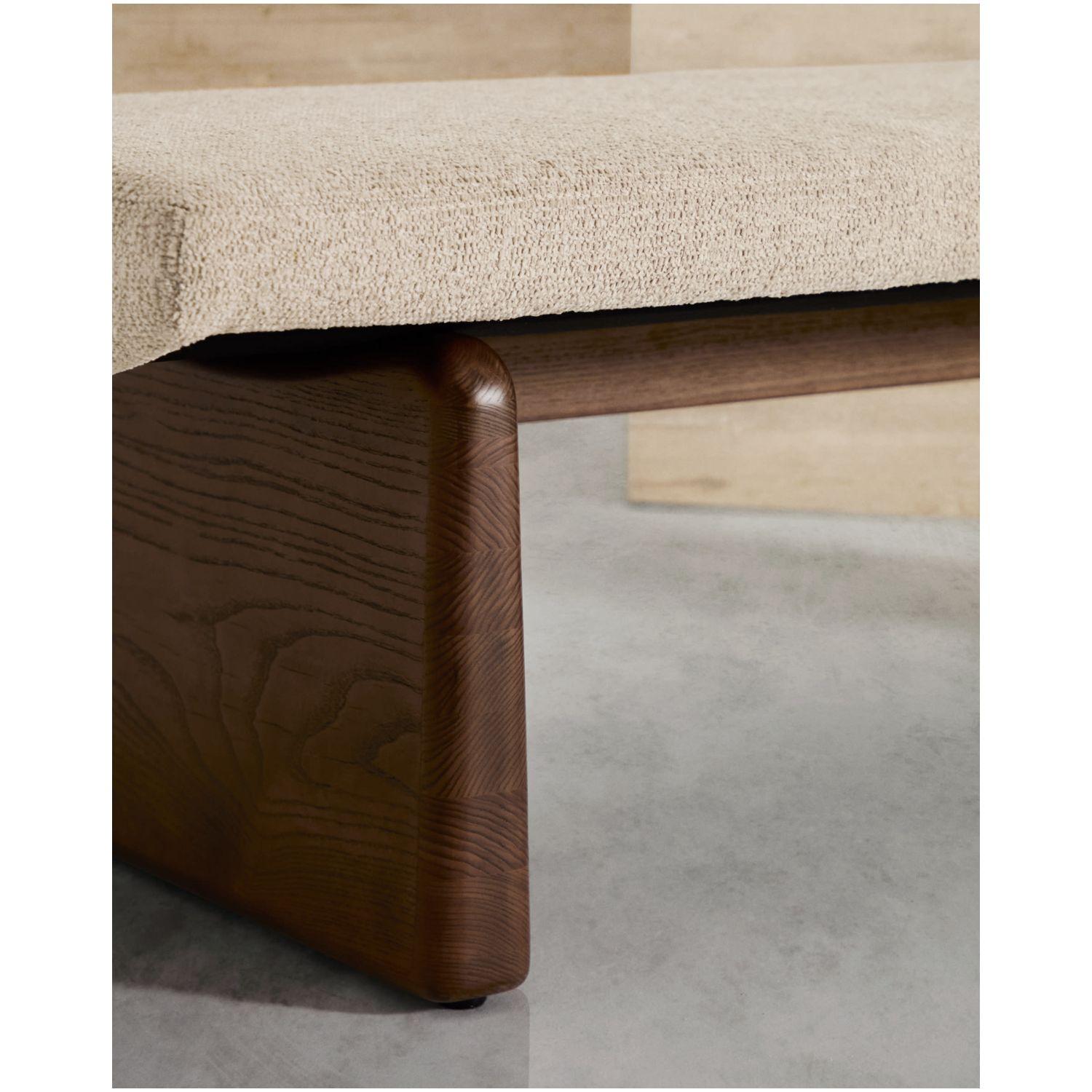 Polsterbank Topaz beiger Chenille und massives Eschenholz mit Walnuss-Finish 150cm FSC 100