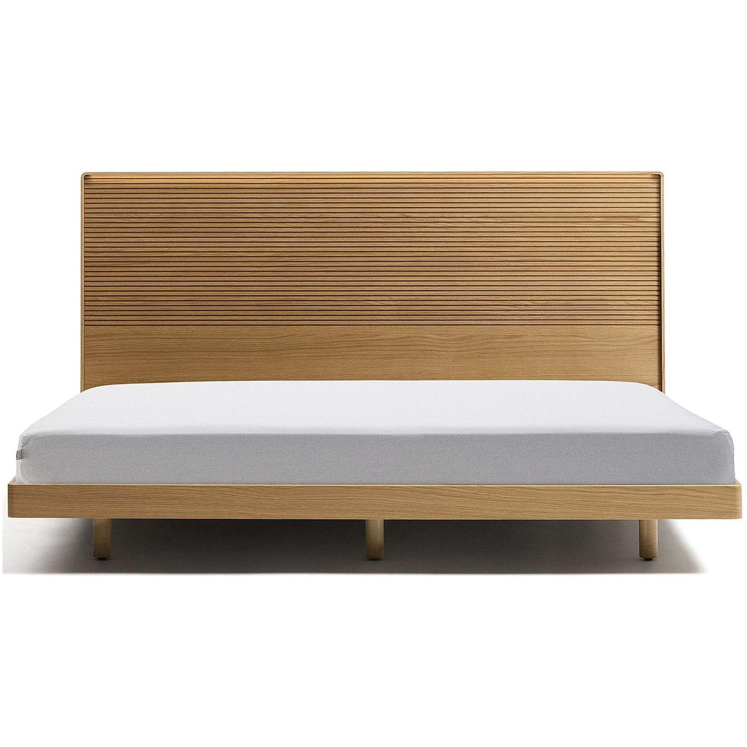 Bett Norlen aus Eichenfurnier mit naturfarbenem Finish und LED-Licht für Matratzen 180x200 FSC Mix Credit