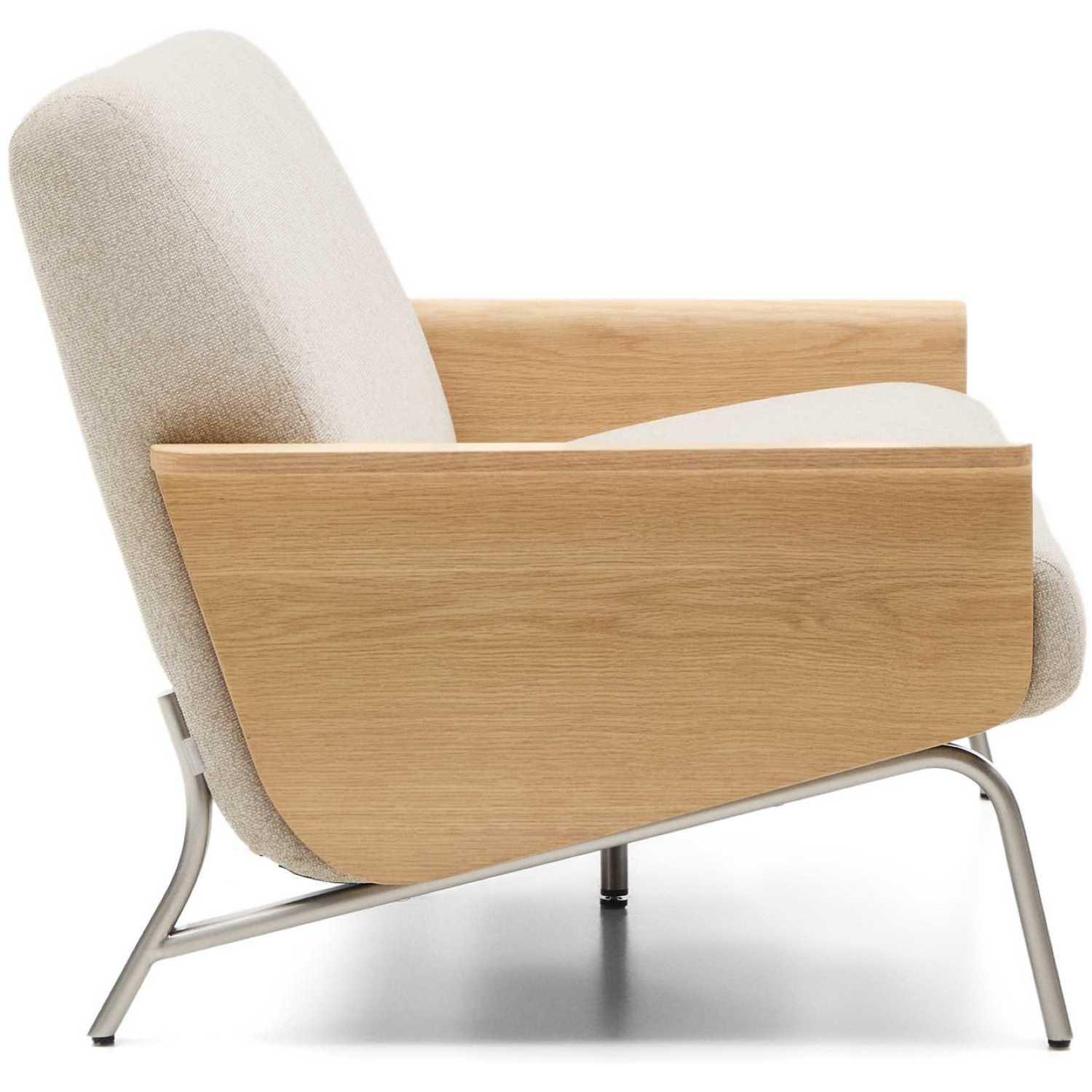 2-Sitzer-Sofa Amsen Eichenfurnier Chenille Stoff beige Beine Edelstahl gebürstetet 150 FSC 100%