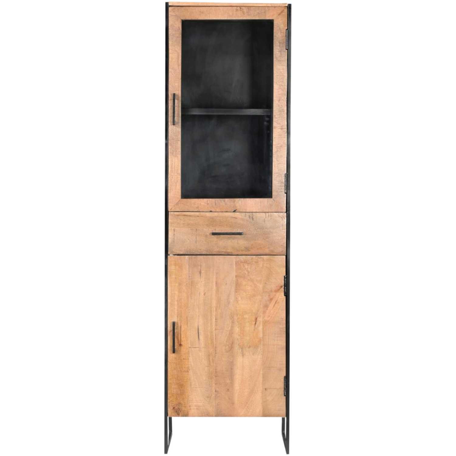 Standvitrine Elena Industrial Mangoholz natur Metall schwarz 50x180