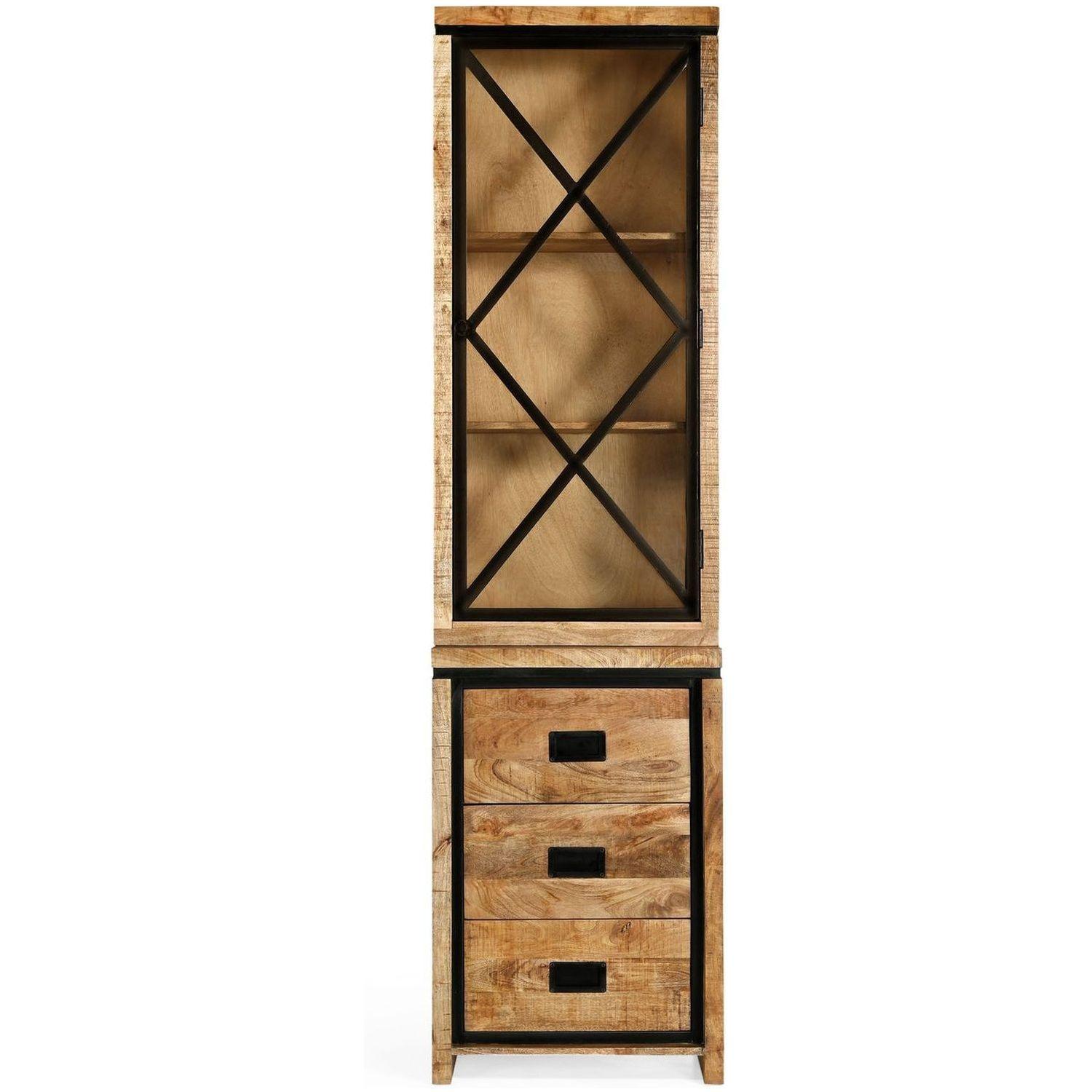 Vitrinenschrank Chalet Vintage Mangoholz Natur 60x220
