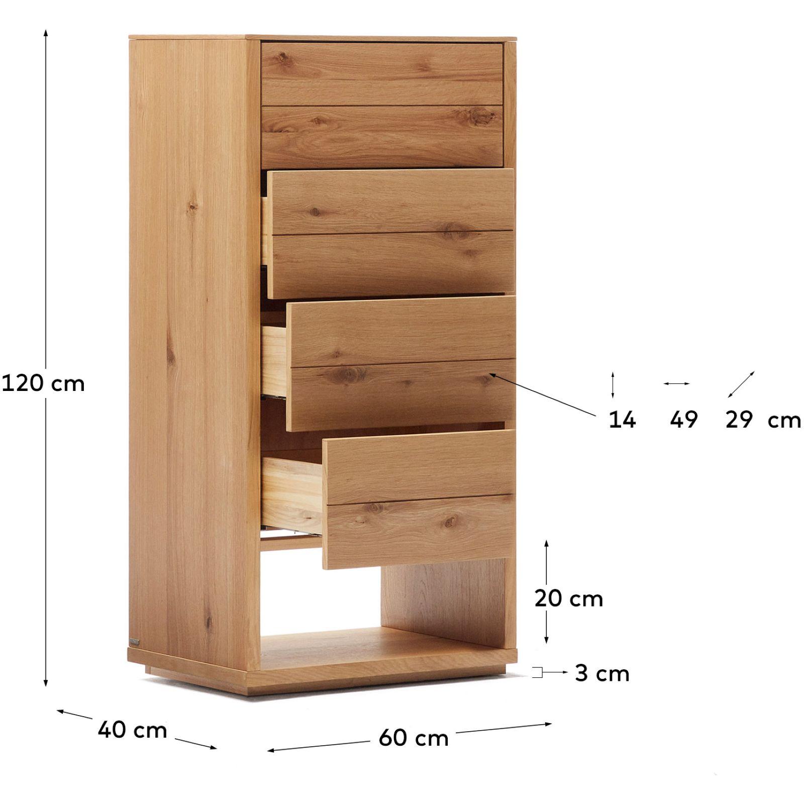 Alguema Kommode 4 Schubladen Eichenfurnier natürliches Finish 60 x 120 cm