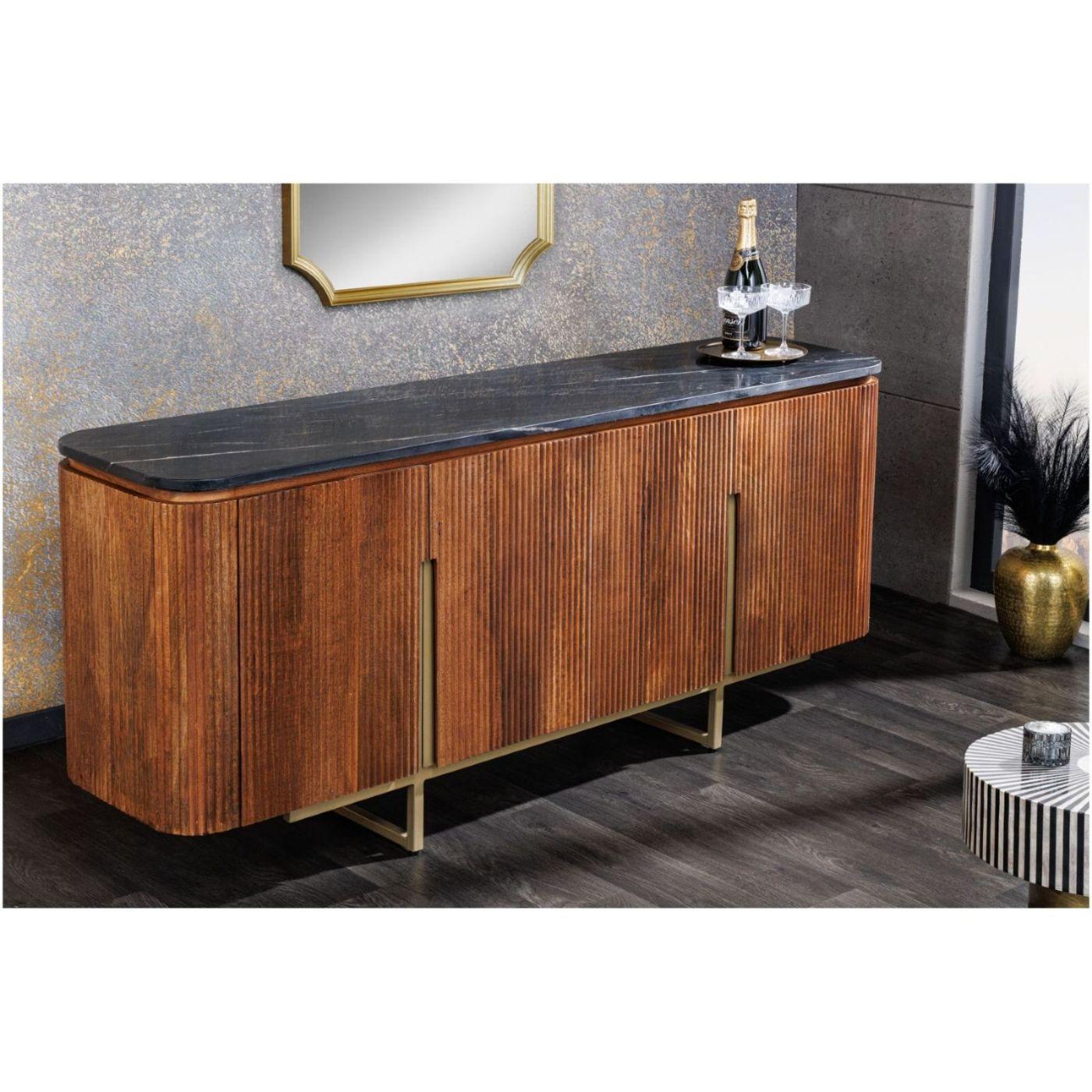 Sideboard abgerundet Cazeno Gold Marmor Mangoholz braun 160