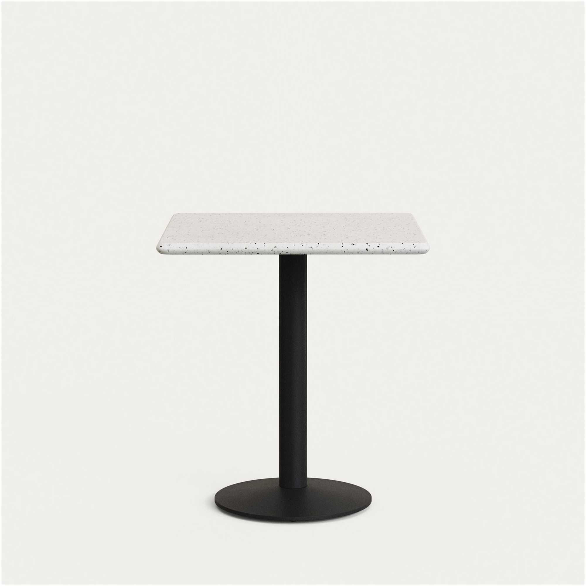Saura Tisch mit weisser Terrazzo-Platte und schwarzem Metallfuss 70x70x75cm