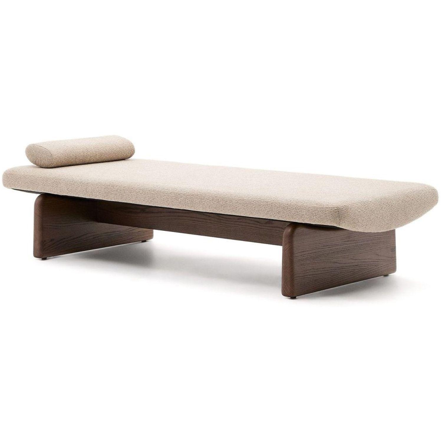 Chaiselongue Topaz aus beigefarbenem Chenille und massivem Eschenholz mit Walnuss-Finish 2