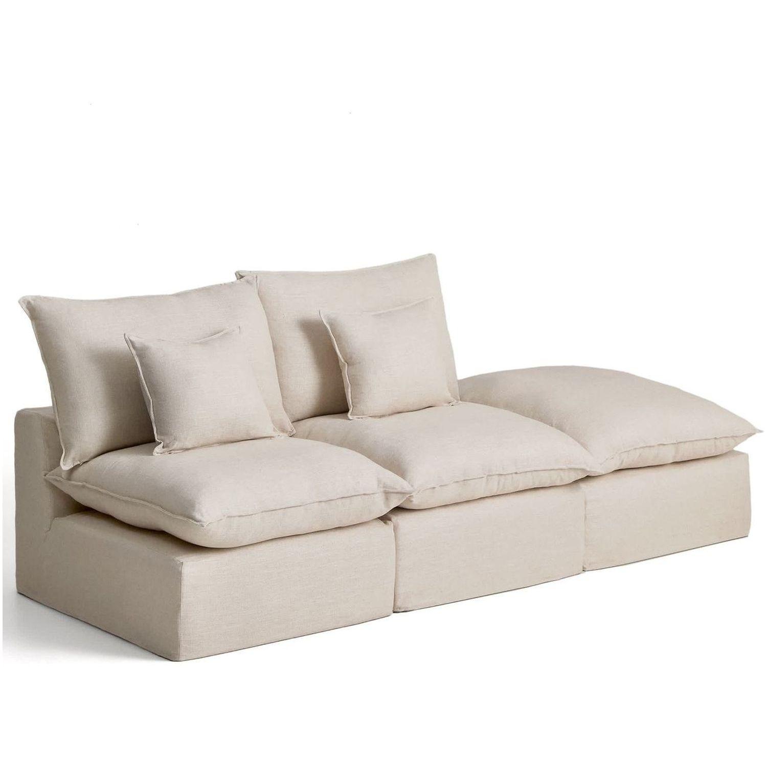 2-Sitzer-Modularsofa Anarela mit abnehmbarem Bezug und Randmodul aus Leinen und Viskose in