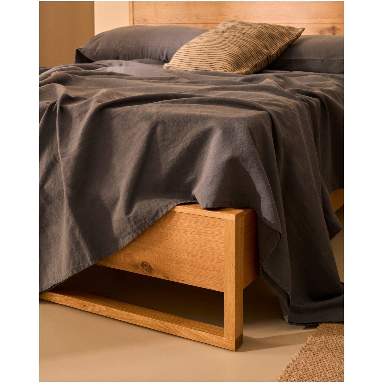Holzbett mit Kopfteil Alguema Eichenholzfurnier Natur - Grösse: 160x200