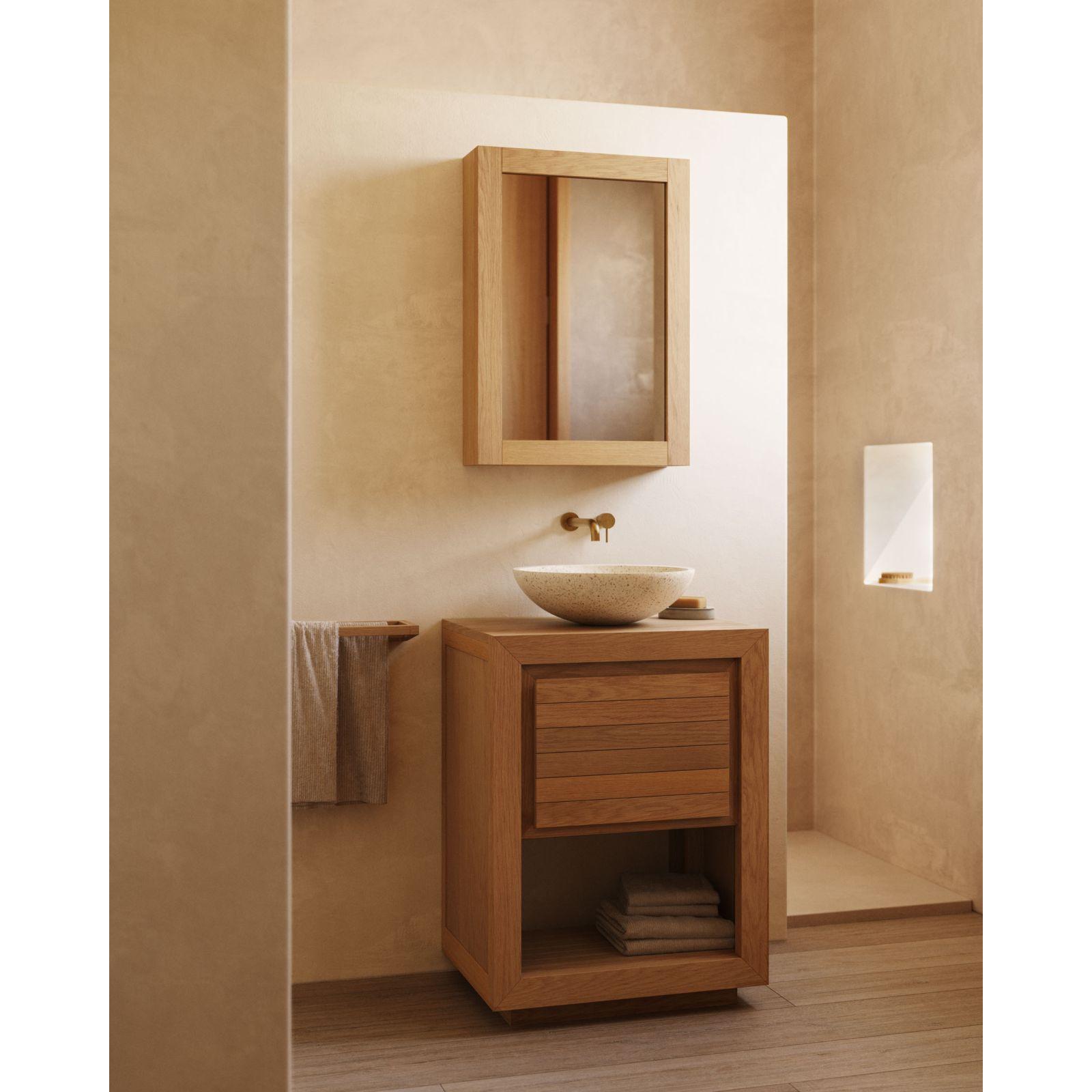 Badezimmerschrank mit Spiegel Plubia  aus massivem Teakholz 50x70