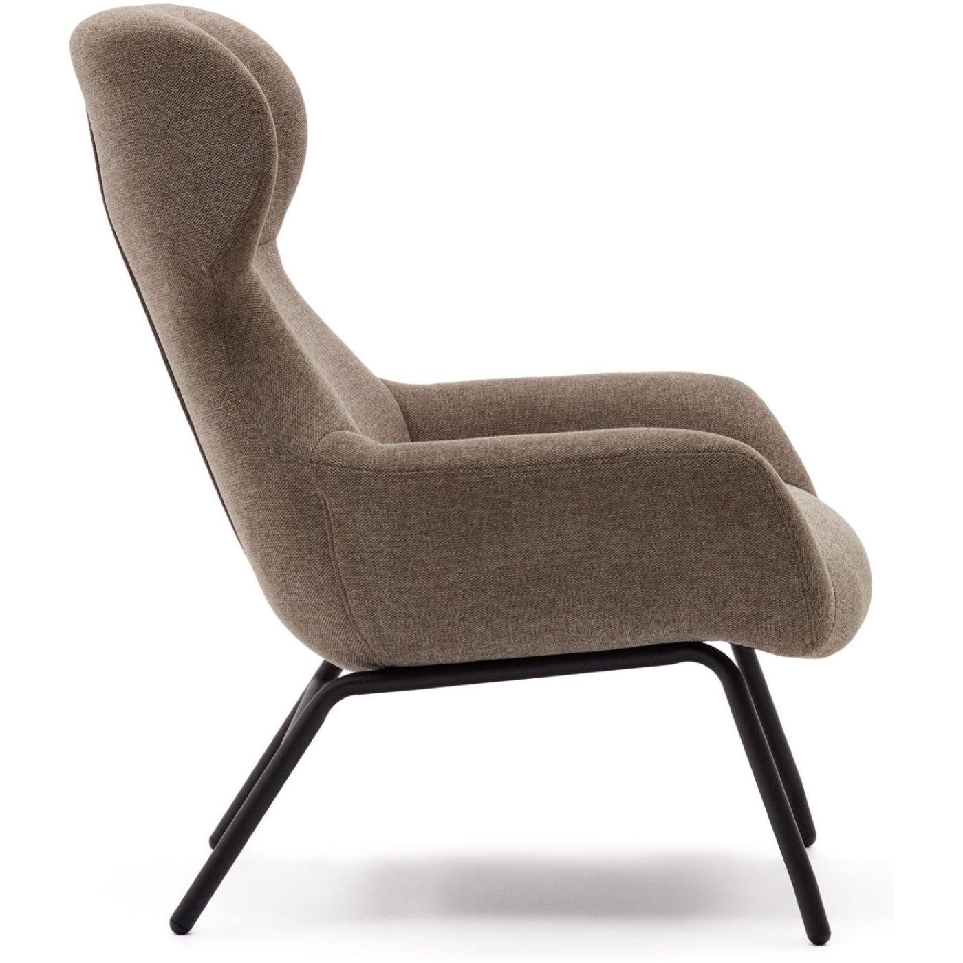 Ohrensessel Belina Chenille-Stoff hellbraun Stahl schwarz