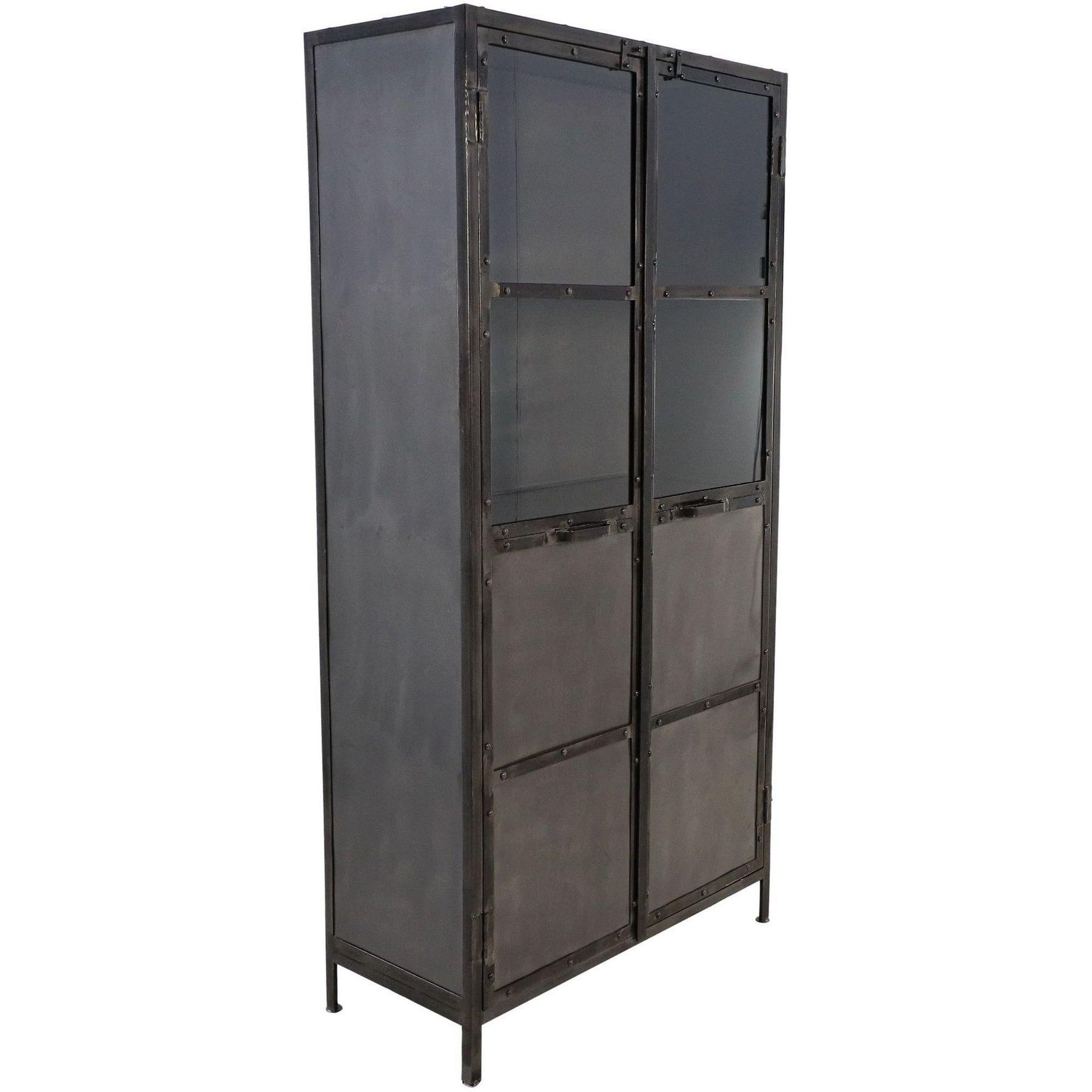 Standvitrine Metall Glas Industrial Loft vintage grau 90x180