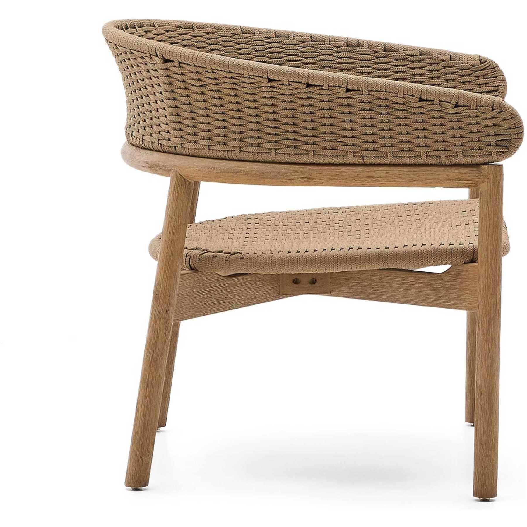 Gartensessel mit Armlehne Arinella Akazienholz massiv natur Seil beige